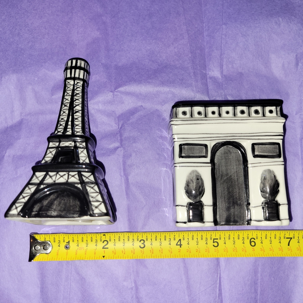 Black and White Eiffel Tower And L'Arc De Triomphe Parisian Ceramic Salt&Pepper - Picture 14 of 14